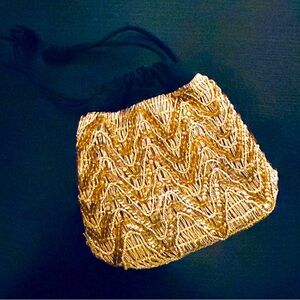 Vintage 1950s/60s Gold Sequin Drawstring Bag/ Special Occasion Purse